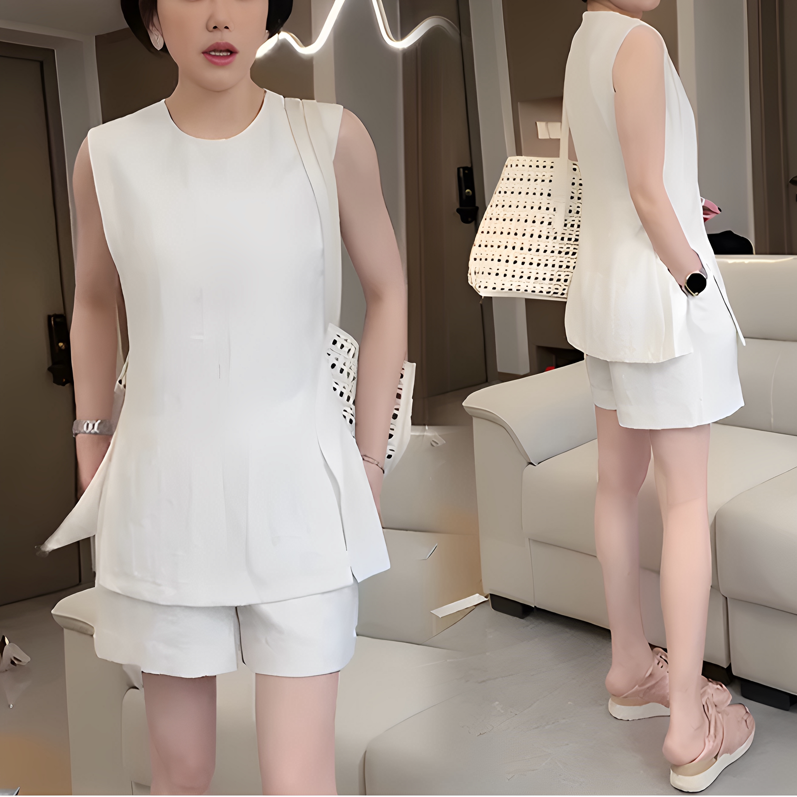 夏季新款高级感气质减龄亚麻套装