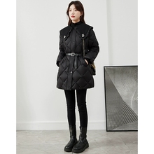 娃娃领黑色羽绒服女中长款2025秋冬新款小个子高级感轻薄保暖外套