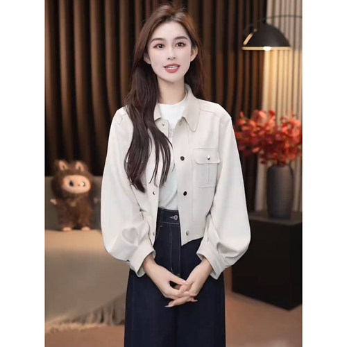 麂皮绒夹克短外套女春秋款小个子