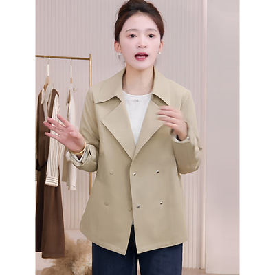 百搭卡其色风衣女翻领工装薄外套