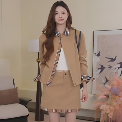 高级感复古格纹夹克上衣+半身裙