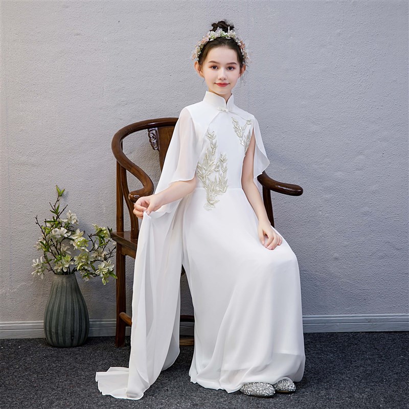 古筝演出服女童汉服儿童古装走秀礼服钢琴比赛中国风旗袍表演服装