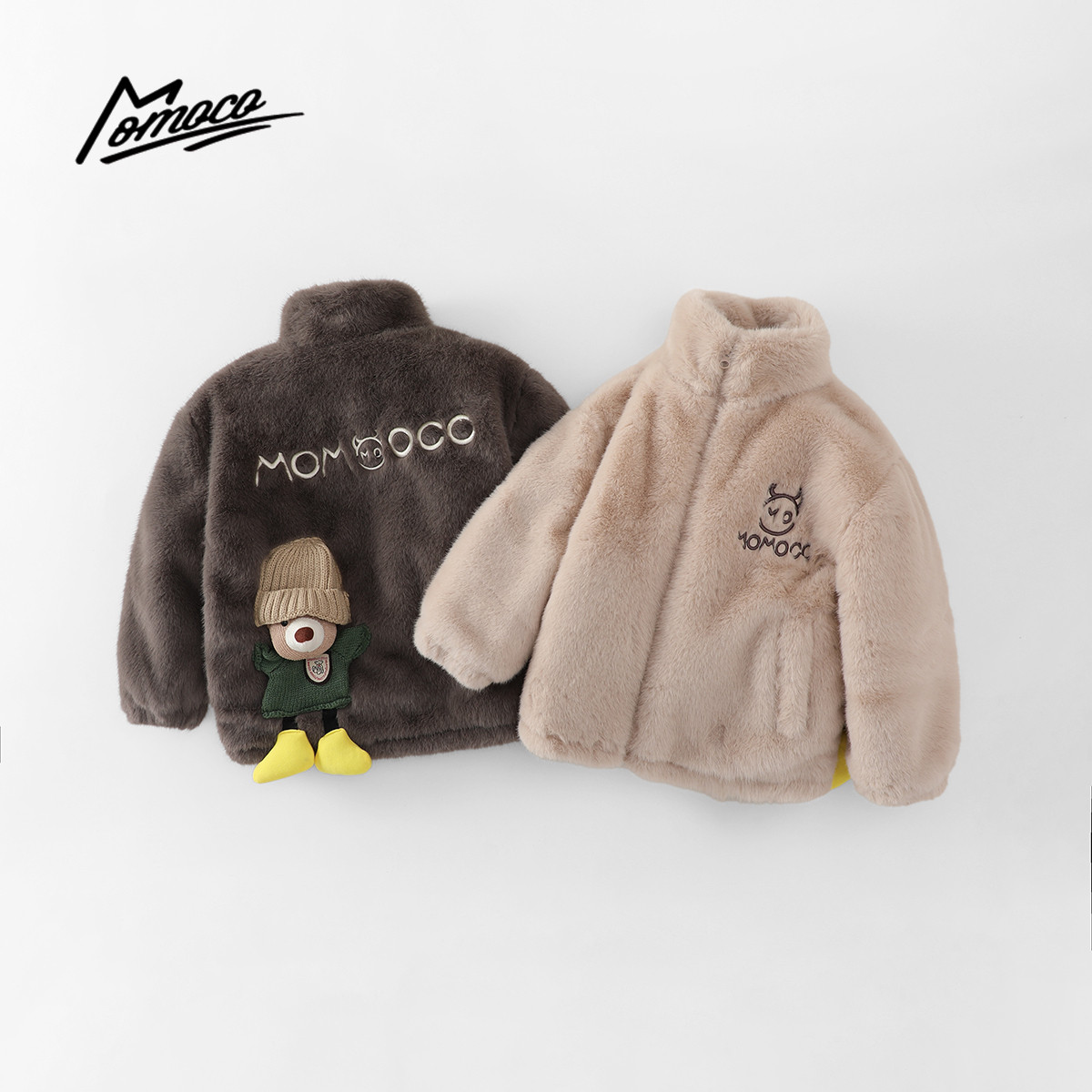 MOMOCO冬季儿童可爱小熊毛毛外套洋气时尚保暖棉衣77430123002