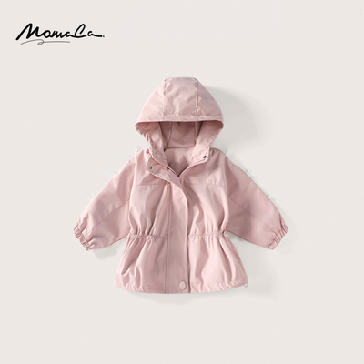 MOMOCO秋季新款女童时尚长袖带边蝴蝶结洋气纯色外套75730107055