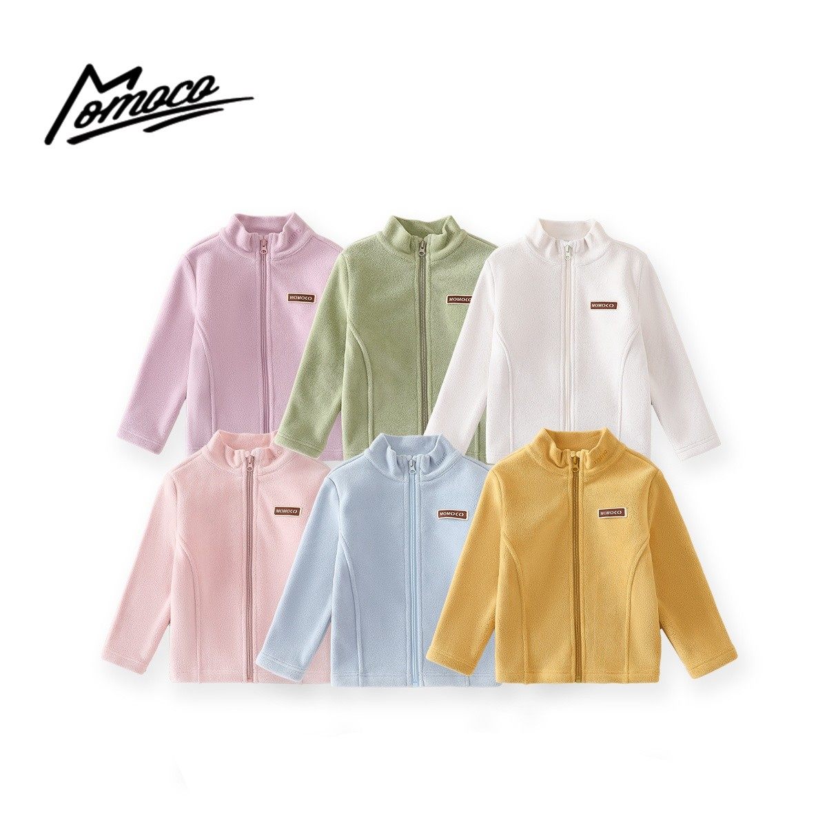 【六色可选】MOMOCO冬季男女童纯色贴标洋气拉链外套77430107034