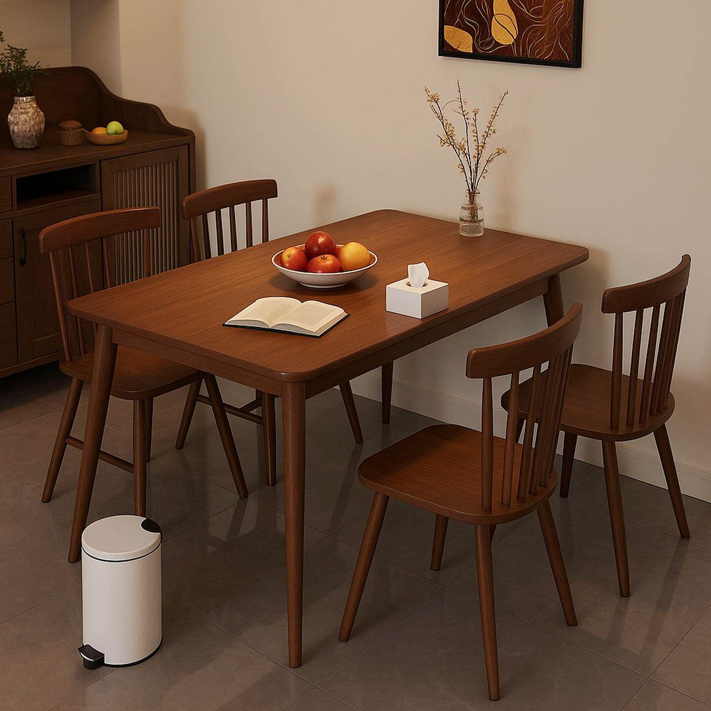 拉车全实木餐桌家用小户型长方形简易吃饭桌子新款黑胡桃色餐桌椅