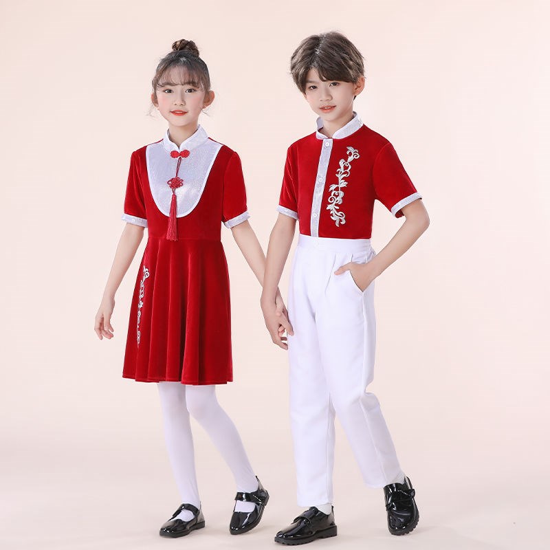 儿童大合唱演出服中国风礼服男女童中小学生诗歌朗诵比赛表演时尚