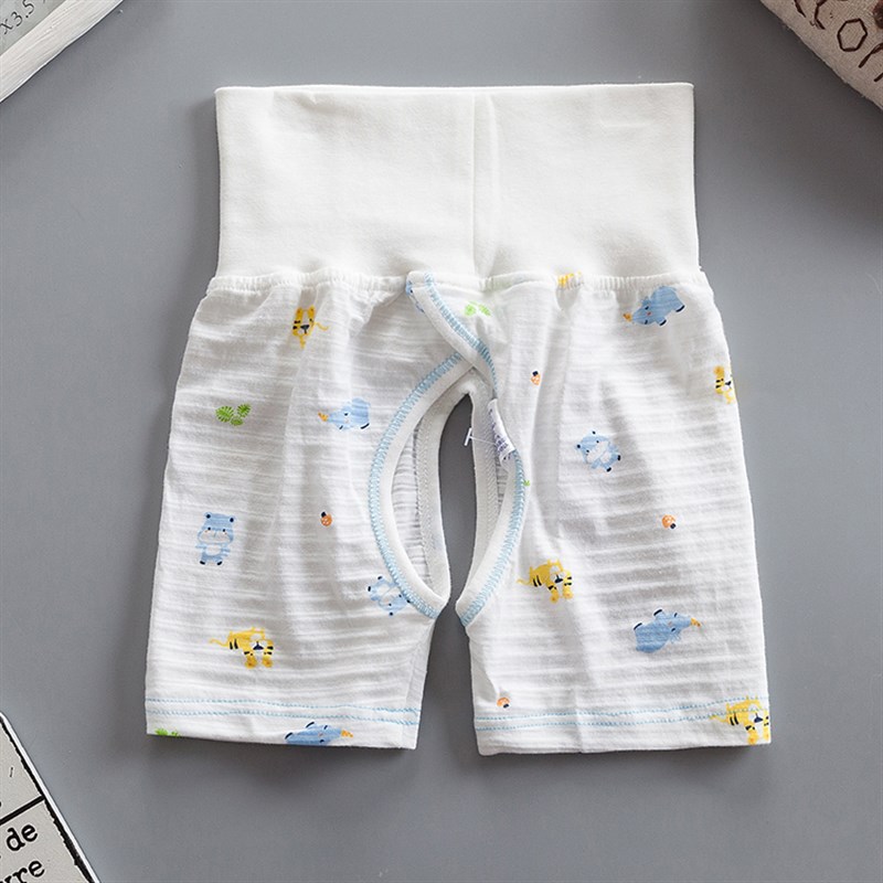 夏季婴儿纯棉护肚开档短裤男女宝宝裤子夏天高腰开裆睡裤超薄透气