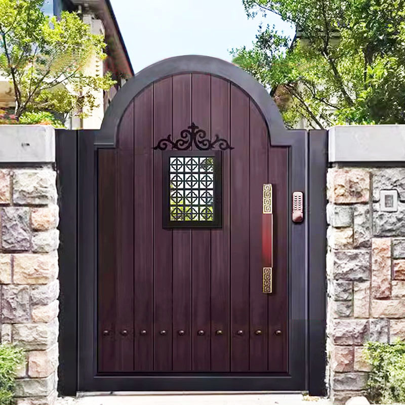 定制 定制别墅庭院大门木纹铝合金花园单双开门农村自建房