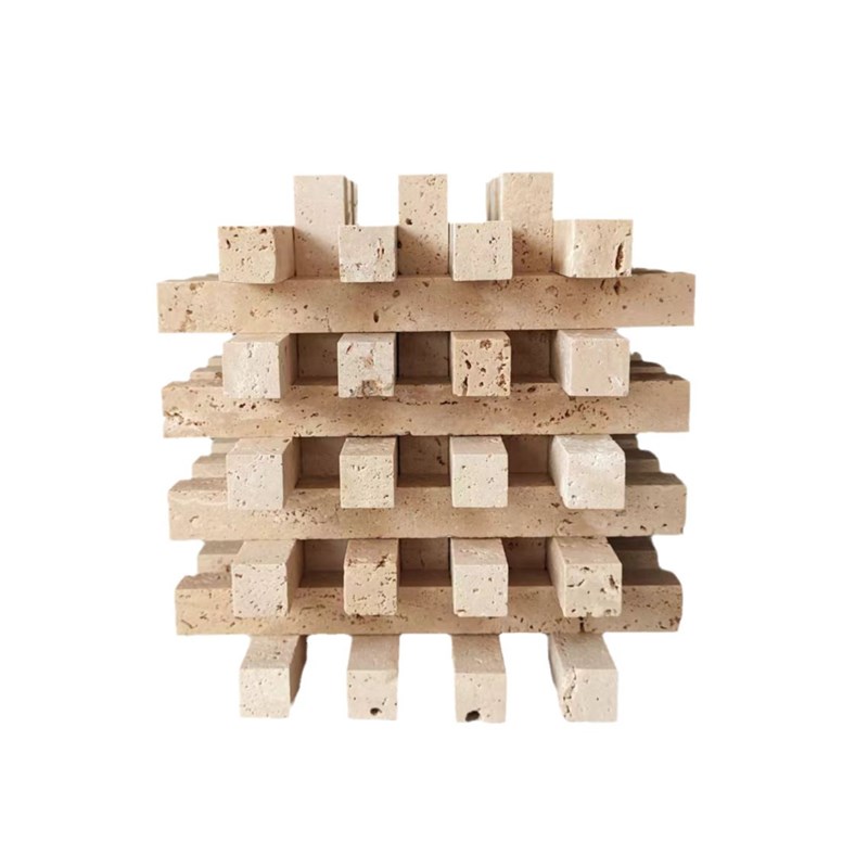 轻奢大理石黄洞石几何摆件样板房酒店家居玄关书房客厅工艺装饰品