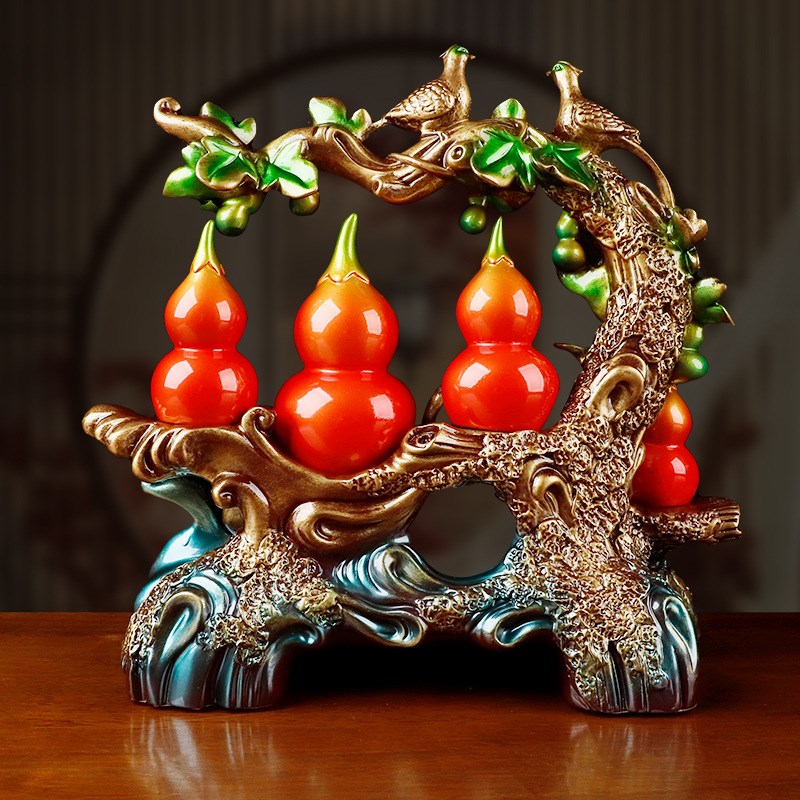 中式五福临门葫芦摆件家居客厅酒柜装饰品摆件树脂工艺开业礼品