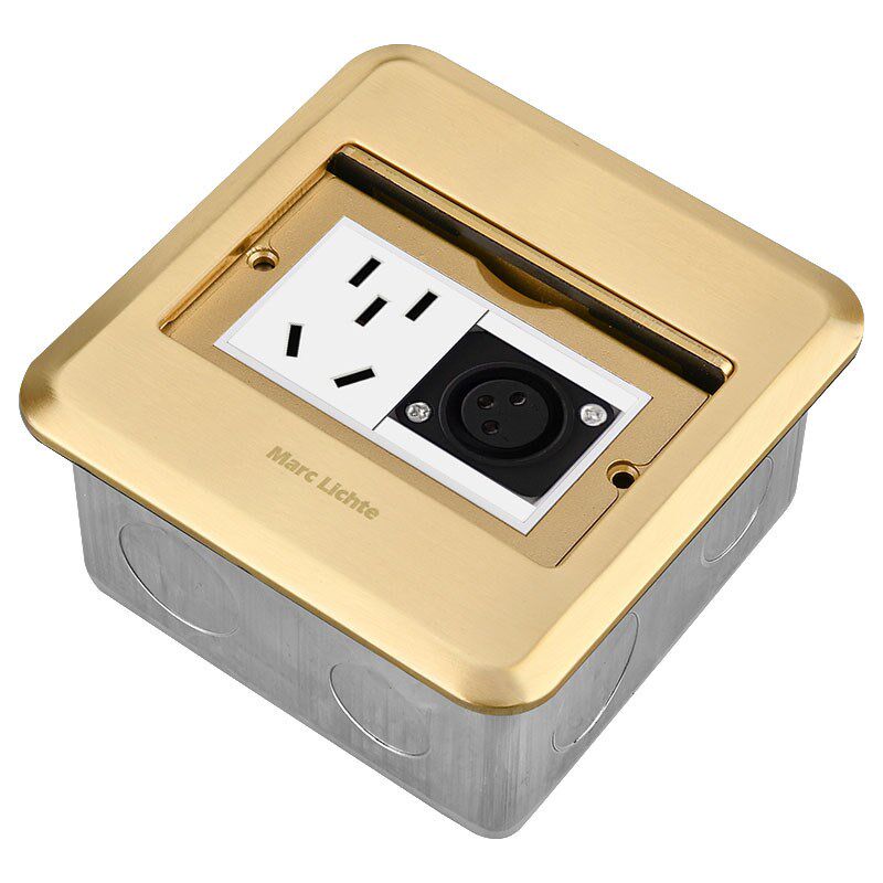Marc Lichte120型全铜单门隐藏卡侬五孔家用地板插座赠送底盒