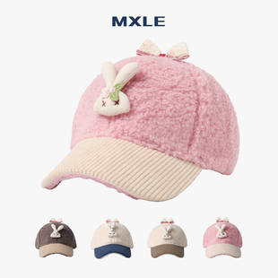 秋冬儿童帽子女童棒球帽卡通兔子造型羊羔绒防寒保暖帽男童鸭舌帽