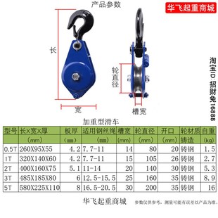 起重吊滑车动滑轮单轮轮开口防脱防卡绳滑车加重钢轮0.5吨1235T