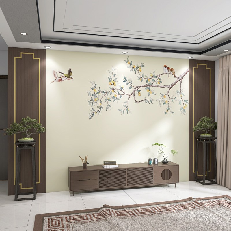 3d立体新中式电视背景墙壁布客厅壁纸客厅沙发装饰高级感墙布壁画
