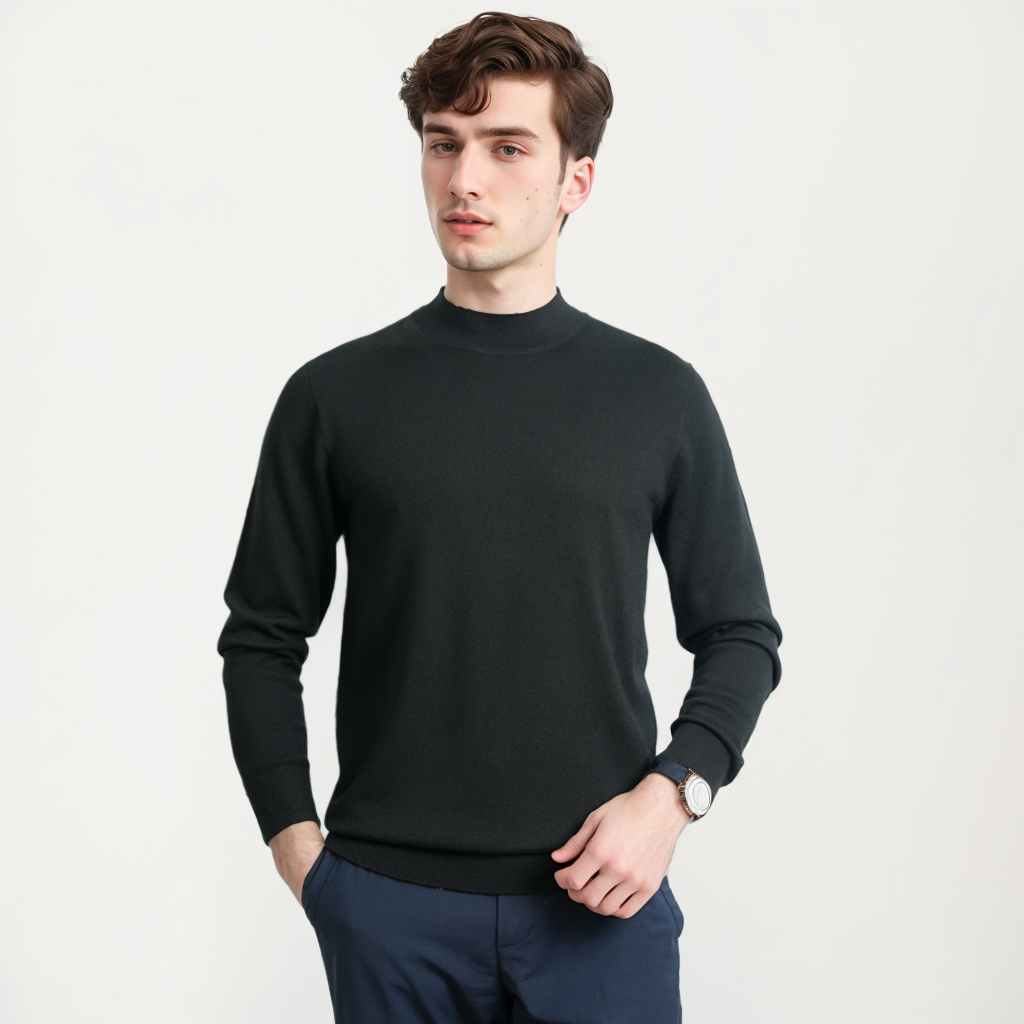 【大潘专享】加厚可机洗半高领美丽诺绵羊毛男士针织羊毛衫HM232