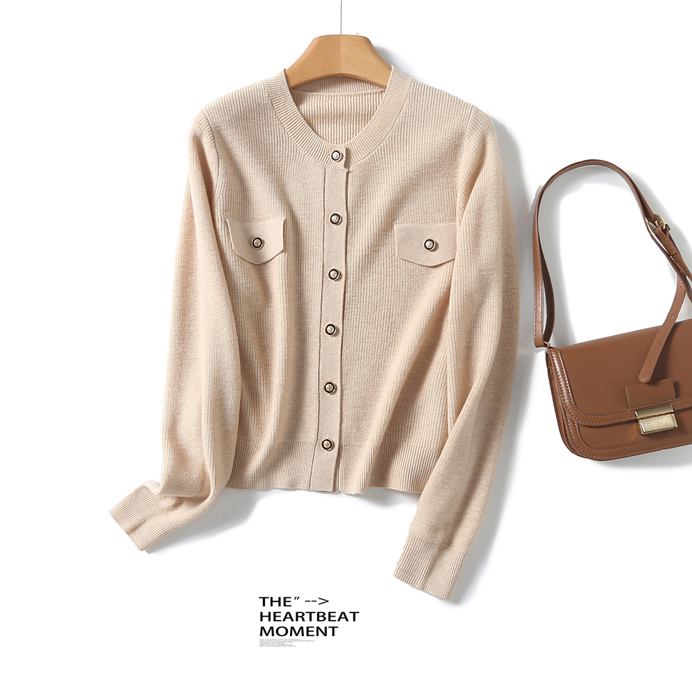 【悟空姐姐专享】美丽诺纯绵羊毛小香风开衫短款针织羊毛衫BN939