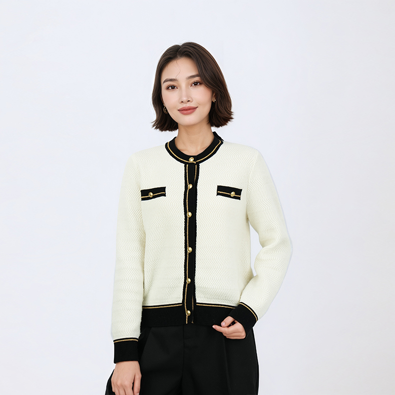 【然姐como_on】女士含羊毛撞色圆领针织长袖1N1308