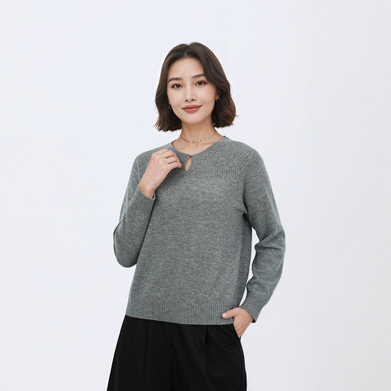 【然姐como_on】100%绵羊毛女士圆领纯色针织衫1N6902