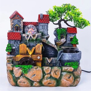 地中海创意产品假山流水喷泉室内加湿器办公桌盆景工艺品摆件