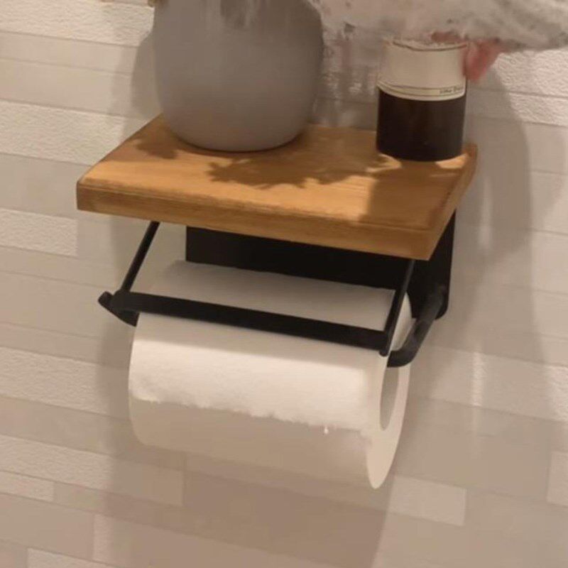 跨境简约木头金属浴室纸巾架收纳架手纸卷纸卫生间手机置放架