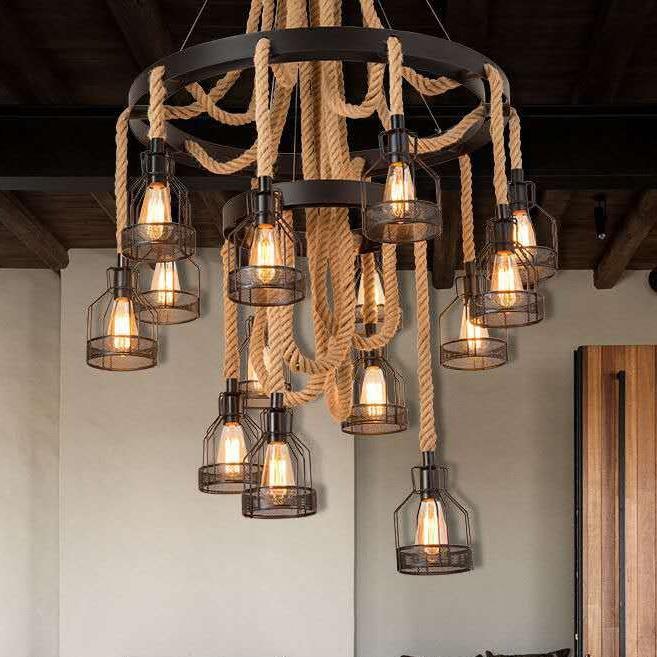 工业风服装店创意个性网咖酒吧咖啡厅理发店复古怀旧麻绳铁艺吊灯