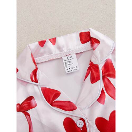 Valentine's Day Girls' Clothing set with Heart Bow Print跨境