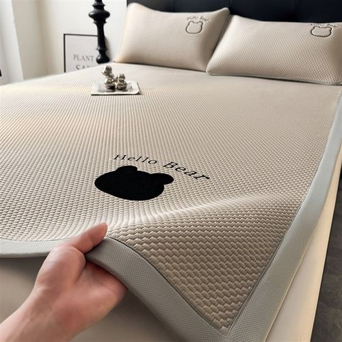 夏季冰丝凉席三件套高端刺绣冰豆豆空调席可机洗宿舍单人软席子