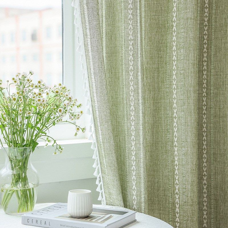 英创窗帘成品文艺仿棉麻半遮光窗帘布卧室飘窗阳台现货