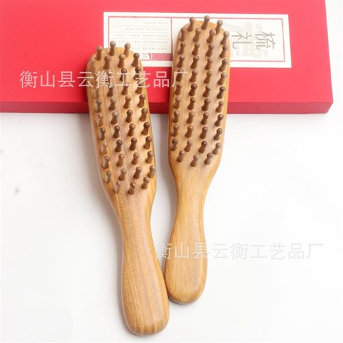 源头厂家绿檀木梳指环经络按摩梳护理美发梳头部按摩梳子32齿荷花