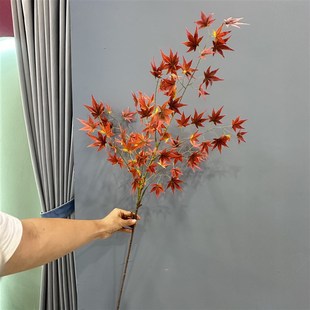 仿真枫叶长杆胶叶小叶香山枫红枫叶造景树叶绿色枫树叶装饰叶子