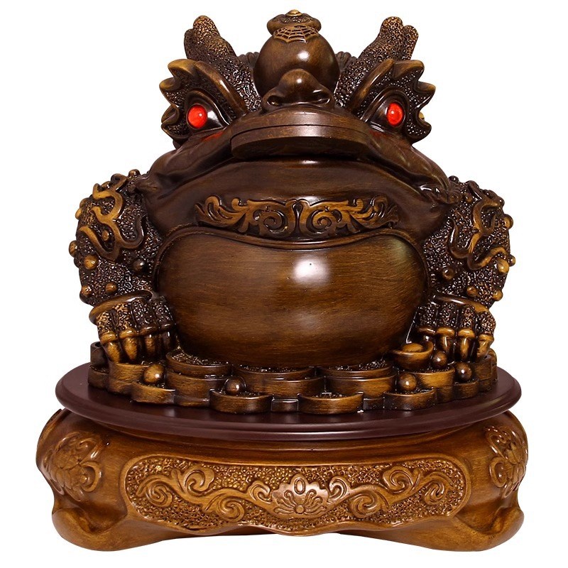 金蟾旋转摆件三足蟾蜍复古纹理店铺开业礼客厅前台酒柜办公桌装饰