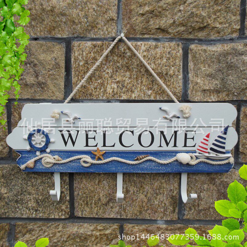 地中海welcome欢迎牌挂衣钩装饰挂钩挂牌门后玄关创意衣帽钩衣钩