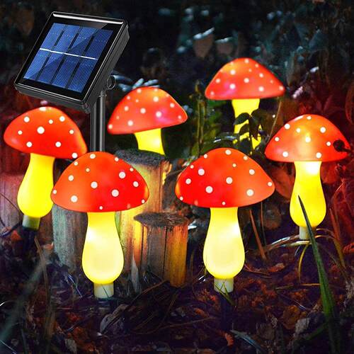 跨境新款太阳能led蘑菇灯户外防水灯串庭院花园装饰氛围地插灯