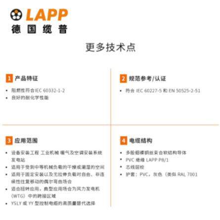 缆普电缆LAPP ÖLFLEX®CLASSIC 100 300/500V耐油RVV控 制信号线