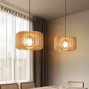 日式餐厅吊灯现代简约创意卧室床头灯括号木艺民宿酒店吧台餐桌灯