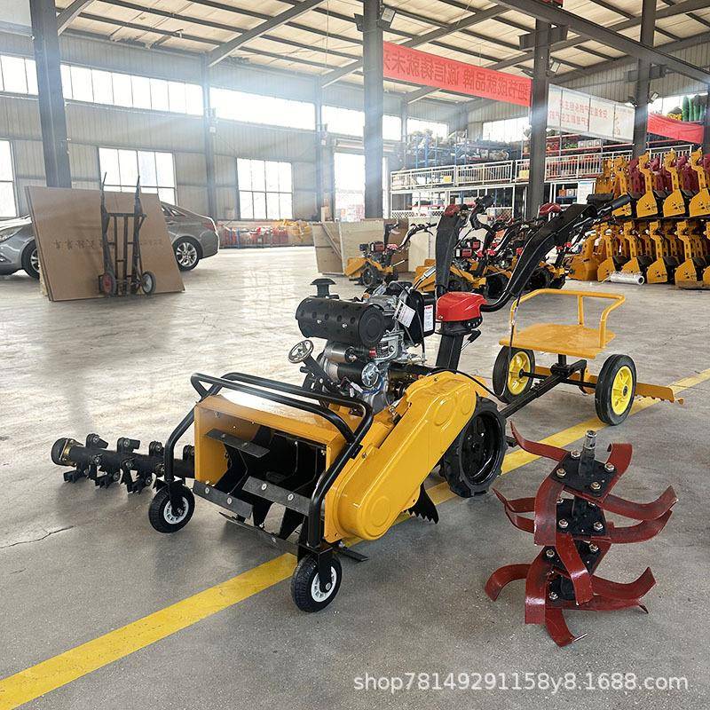 新款双刀轴四驱除草机农场果园旋耕碎草开沟割草机自走式除草机