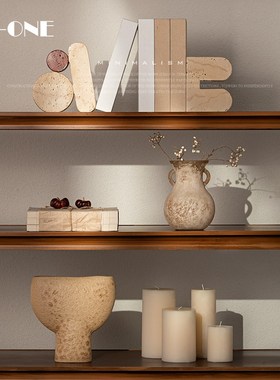 侘寂风壁龛电视柜摆件民宿中古风酒柜书柜设计师搭配软装饰品摆饰