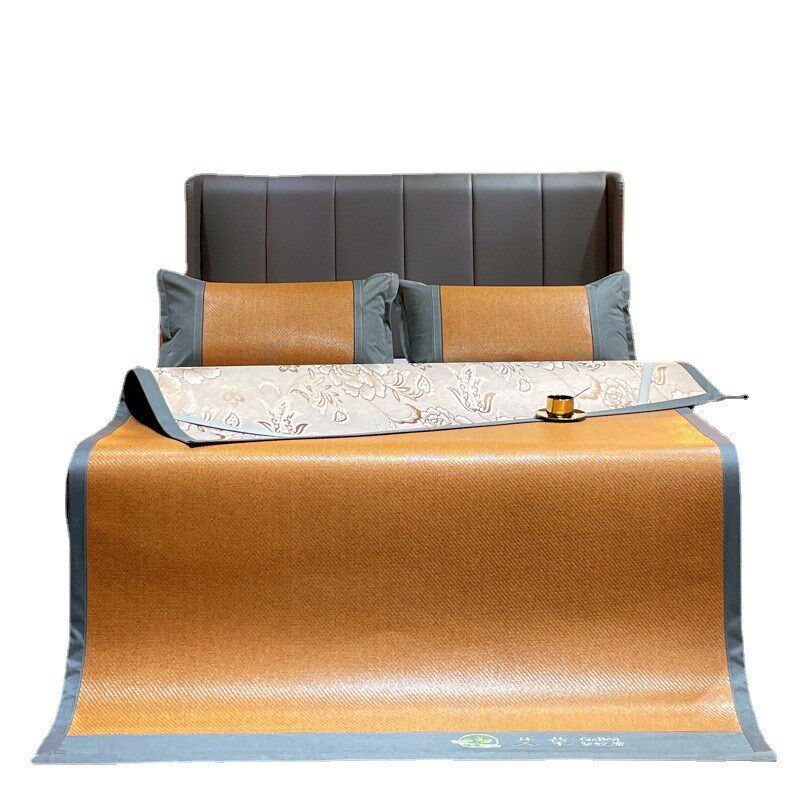 夏季天然艾草藤席冰丝凉席夏双面加厚冰藤席三件套家用凉席子