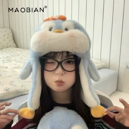 甜美可爱小企鹅毛绒雷锋帽女秋冬