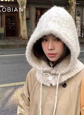 冬季巴拉克拉法帽女韩版帽子围脖一体羊毛混纺针织保暖护耳包头帽