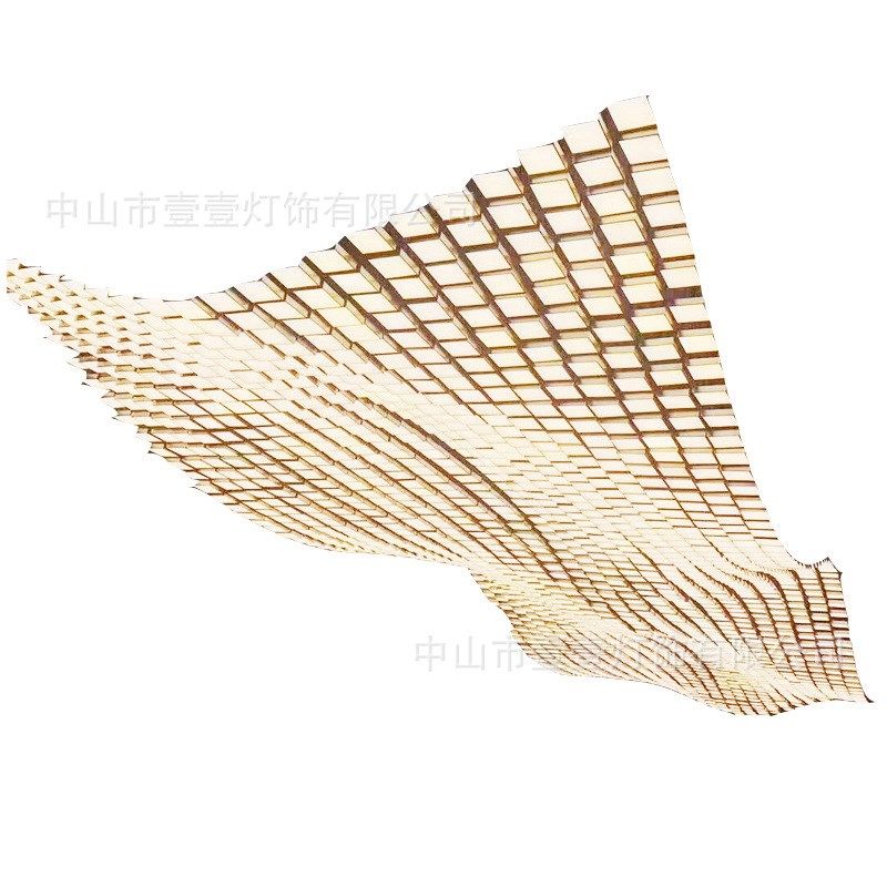 售楼中心沙盘新中式方块吊灯波浪造型组合灯几何魔方工程灯具定制