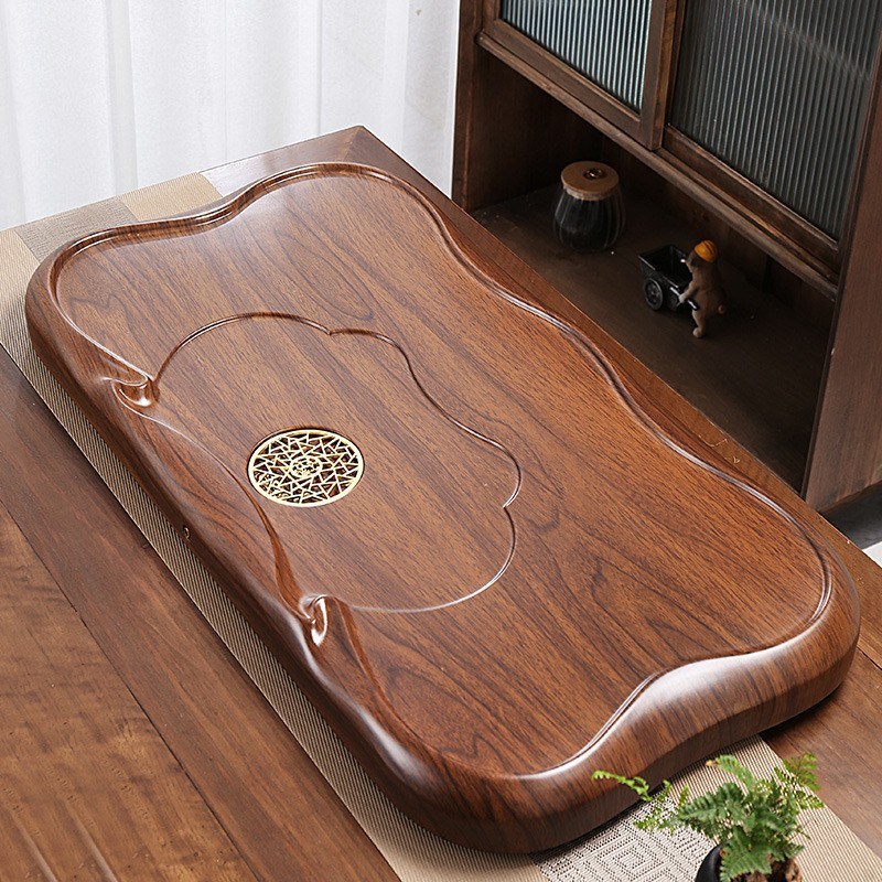 黑檀木茶盘家用整块实木新款简约单层排水式仿原木质精雕大号茶台