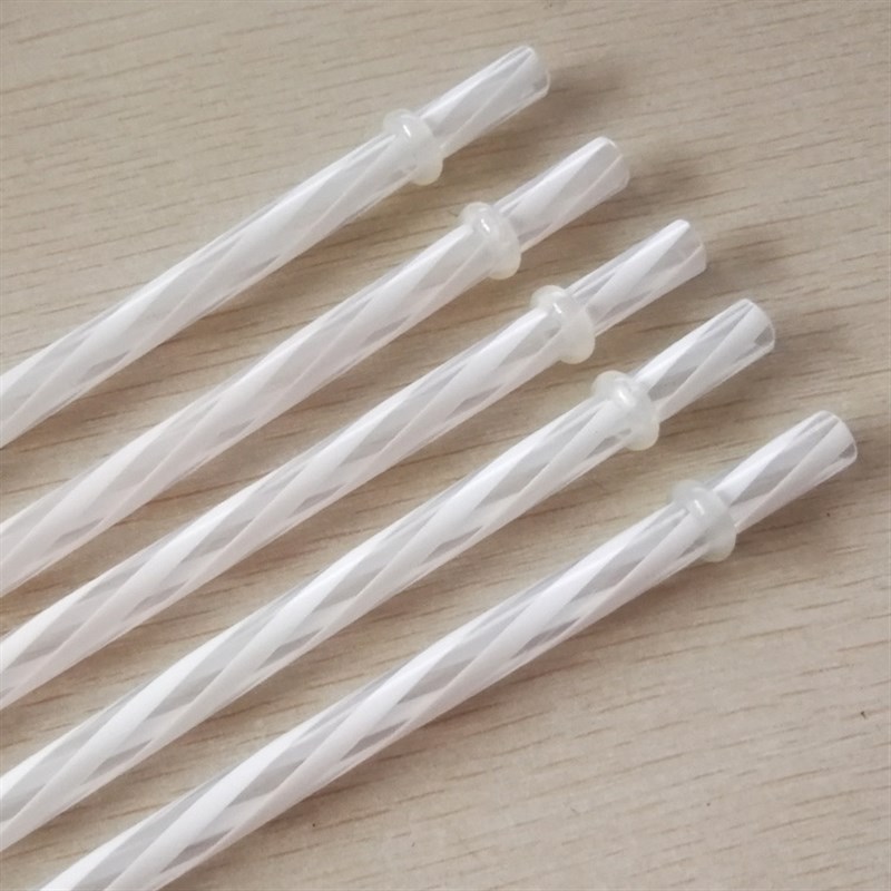 现货6色混色带环直吸管一次性螺纹吸管透色条纹PP塑料硬吸管带扣