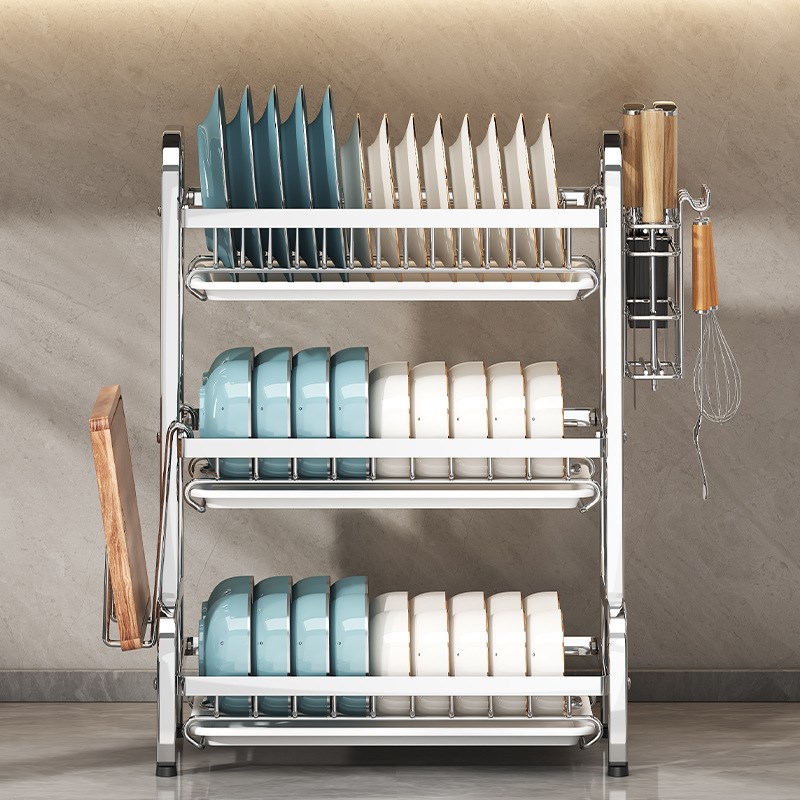 厨房置物架碗碟碗盘台面沥水架家用双层放碗架碗筷不锈钢收纳架