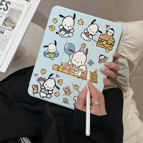 360度旋转适用苹果平板ipad保护壳套第ipad12十11九代三折款pro11带笔槽Air876亚克力10.9英寸全包汉堡帕恰狗
