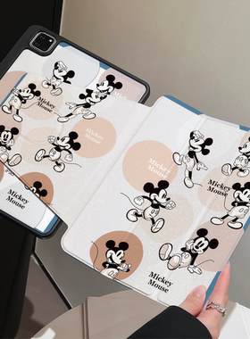 活跃米奇360度旋转三折亚克力iPad保护壳适用苹果ipad pro11保护套带笔槽mini7磁吸翻盖全包防摔air567平板套