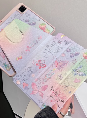 春日花园360度旋转三折亚克力iPad保护壳适用苹果ipad pro11保护套带笔槽mini7磁吸翻盖全包防摔air567平板套