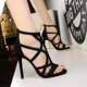 高跟鞋 83121 夏季 细跟超高跟绒面镂空性感夜店凉鞋 1欧美罗马风格