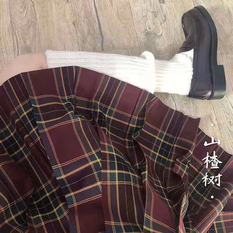 山楂树jk制服套装裙正统格裙学生班服学院风格子百褶裙短裙女长袖